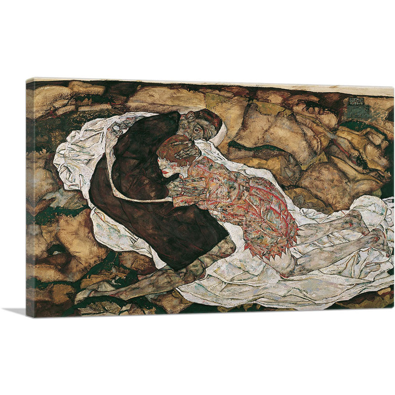 La mort et la jeune fille 1915 par Egon Schiele, reproduction d'art sur toile tendue, H 12 po x l 18 po x 1,5 po