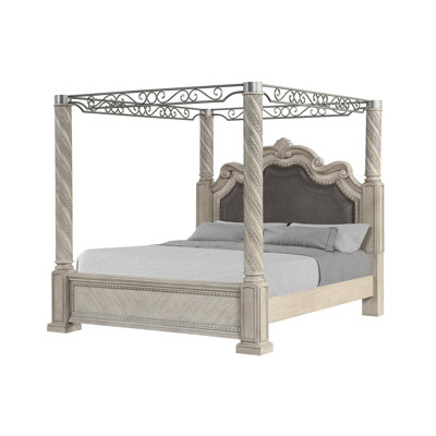 Upholstered Panel Canopy King Bed