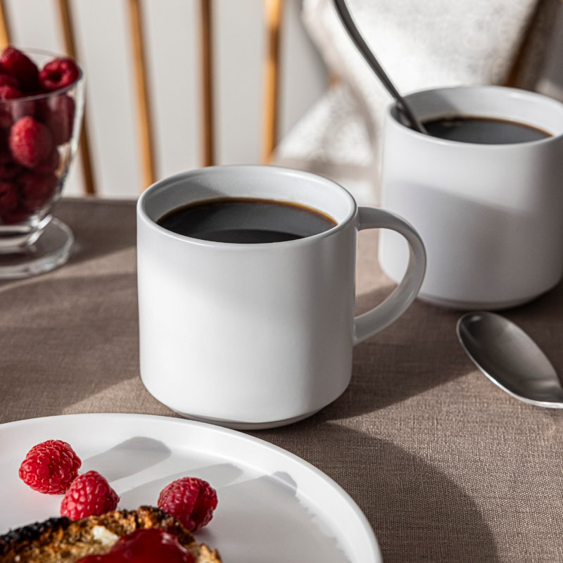 Over&Back Stackable Semi-Matte Hand-Finished Stoneware Mugs, Set of 4, White