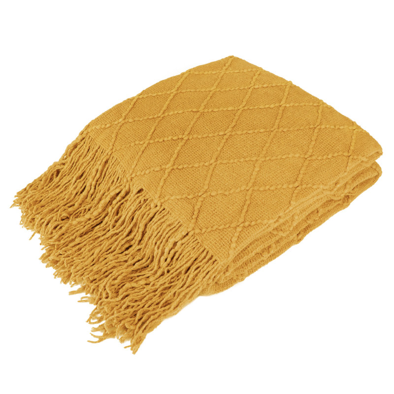 Mustard Yellow Knitted Fleece Reversible Throw Blanket