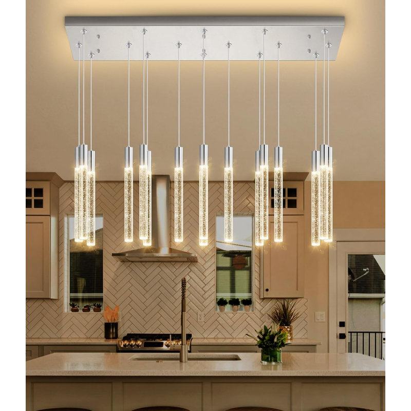 Lustre rectangulaire moderne 16 lumières Glam, Nickel