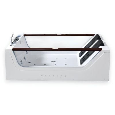 POSITANO 71" x 47" 2-Person White Freestanding Whirlpool Bathtub with Dual Pump & Panoramic Glass Panels