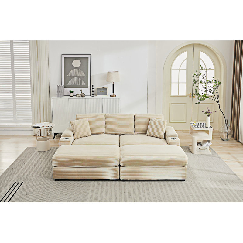 Ensemble de canapé-lit modulaire convertible rembourré modulaire, Beige