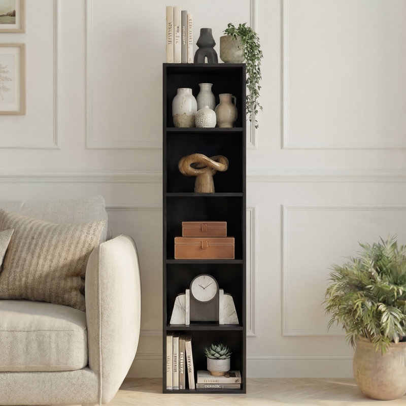 Gerardi 32cm W Standard Bookcase, Black, 132 cm H x 32 cm W