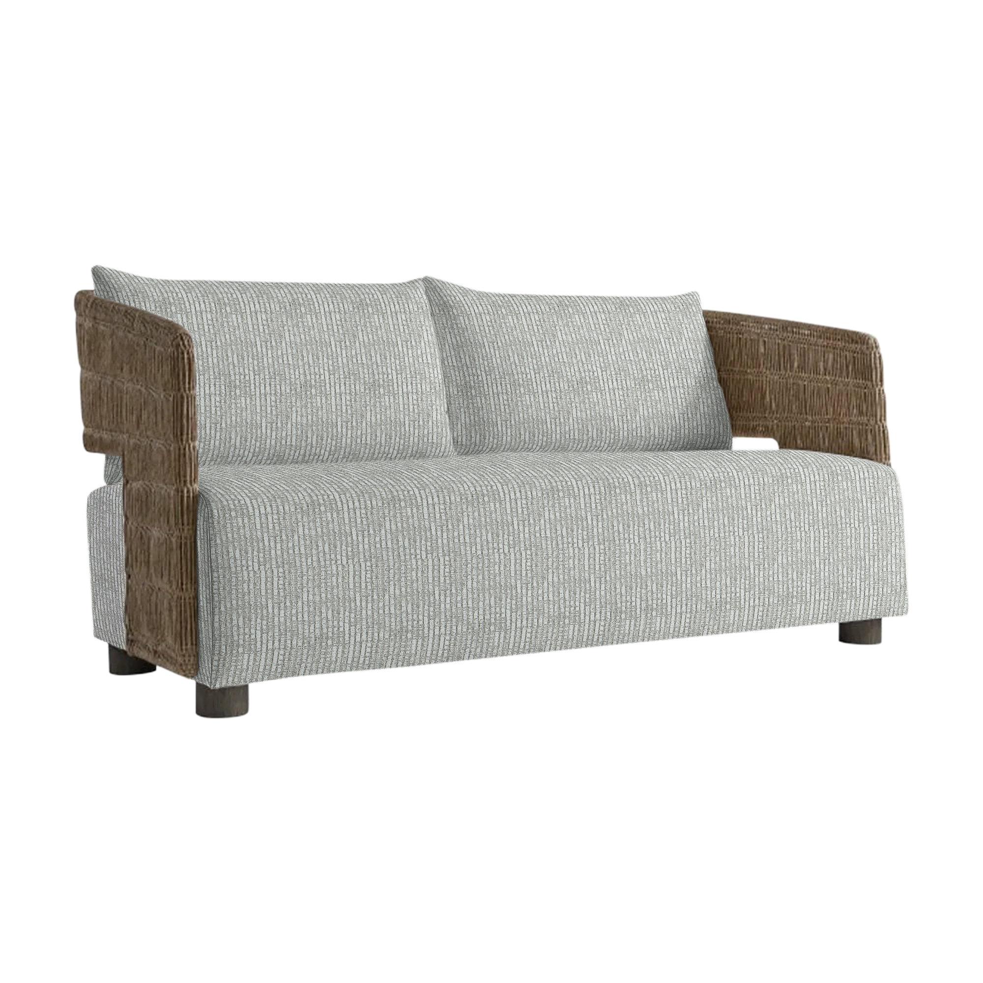Maldives Outdoor Teak Loveseat, Lt Grey Chenille Woven Stripe 6023-010