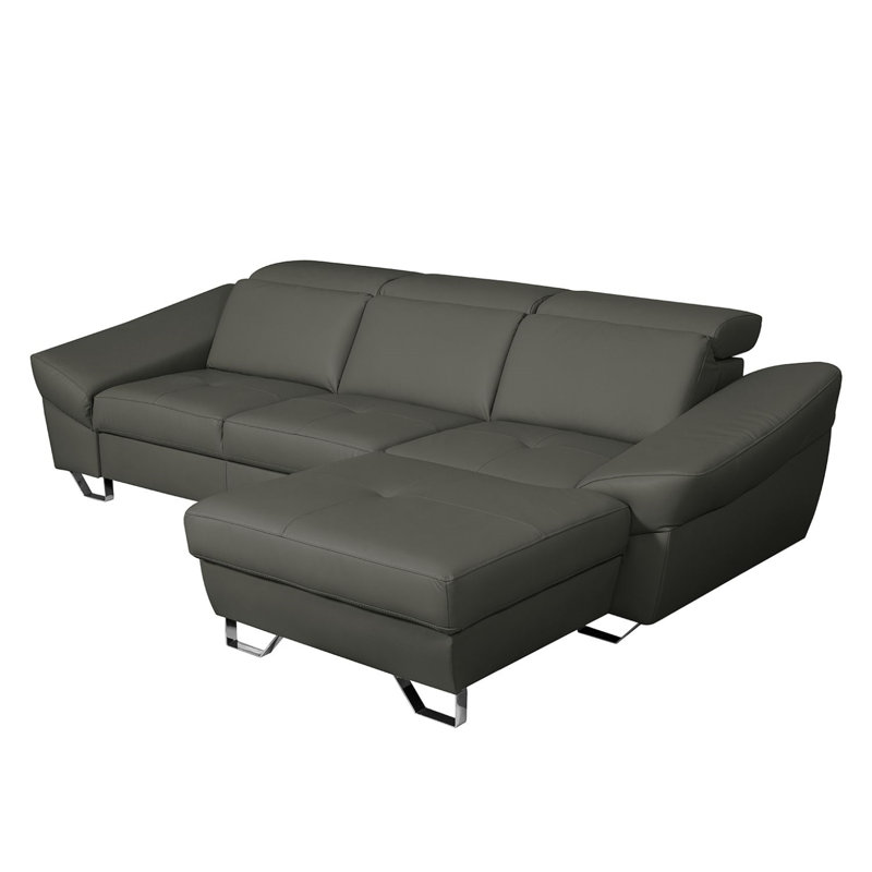Monza Leather Corner Sofa with Sleeping Function and Underseat Storage, Right Hand Facing, Grey