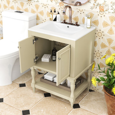 Bathroom Vanity with Ceramic Sink, Shelf and Closed Storage