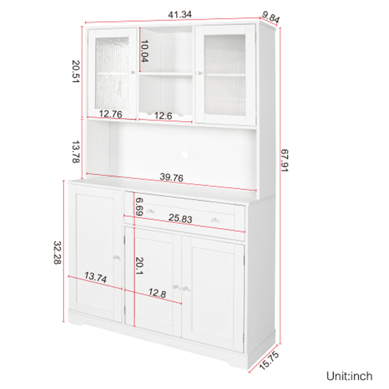 Armoire de rangement pour garde-manger, armoire-buffet moderne avec huche, armoire à nourriture avec portes et tablettes, support à vin pour la salle à manger, blanc