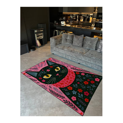 Tapis noir tissé à motif lavable Mosso