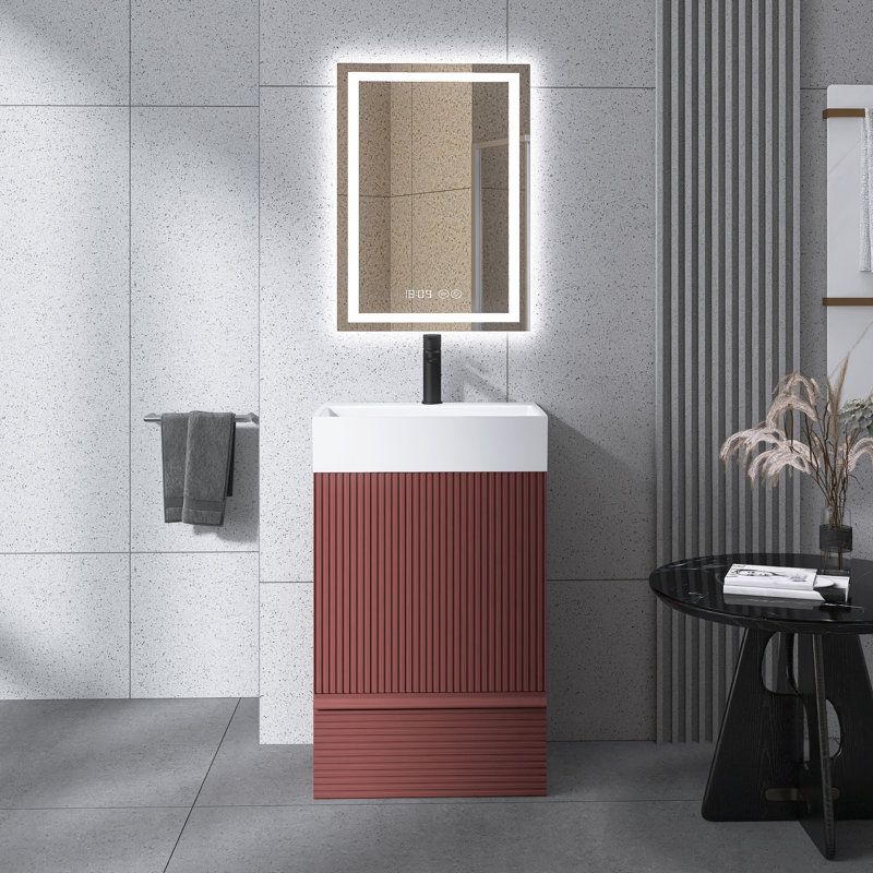 20" Modern Striped Freestanding Bathroom Vanity With Ceramic Sink