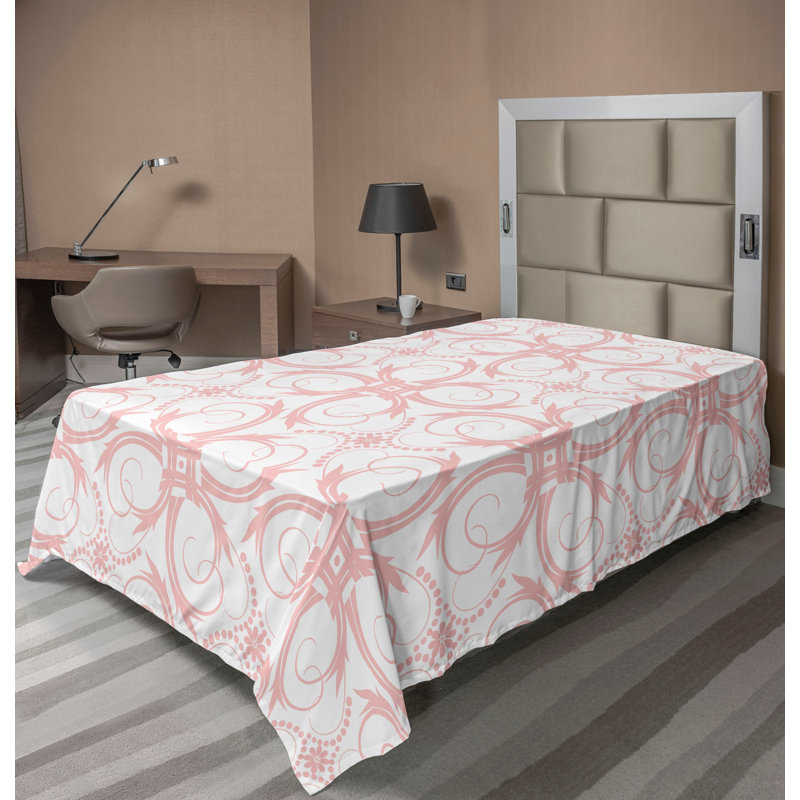 Drap plat moderne de style bohème Ambesonne, Drap plat pour lit simple, Rose pâle / rose / motif abstrait blanc