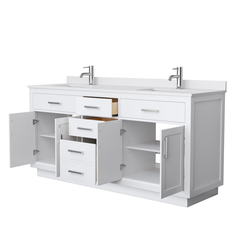 Beckett TK 72'' W Double Vanity, Brushed Nickel, White Cultured Marble, White