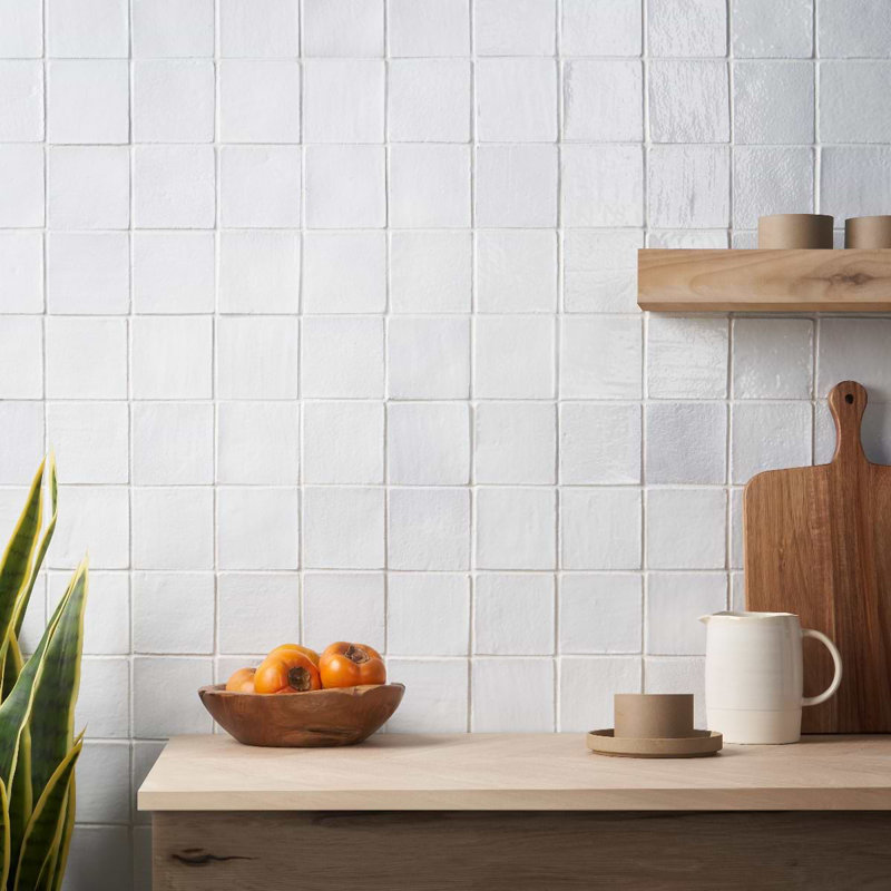 Set of 50 Emery Handmade Glossy Terracotta Tiles, White