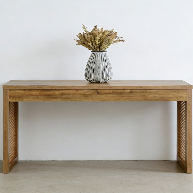 Retro Minimalist Console Table, Natural Wood, 29.53" H x 70.87" W x 15.75" D