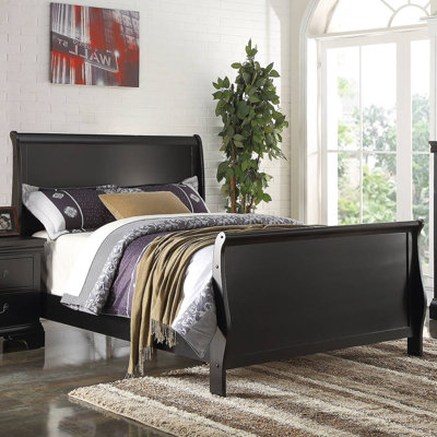 Modern 1Pc Bed Sleigh Design Headboard Footboard Plywood 1Pc Bedframe Louis Phillippe Bedroom Furniture