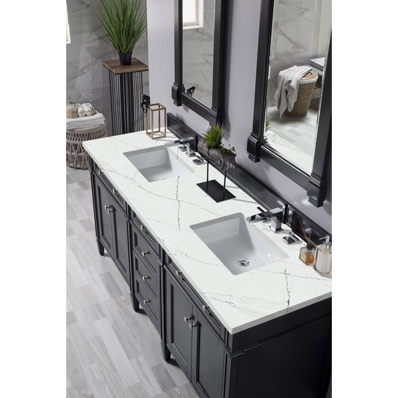 Brittany 72" W Double Vanity, Ethereal Noctis, 8" Widespread, Black Onyx