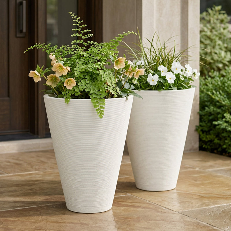 Ensemble de pots à fleurs en tai, H 14 po x l 11,4 po x P 11,4 po, Blanc