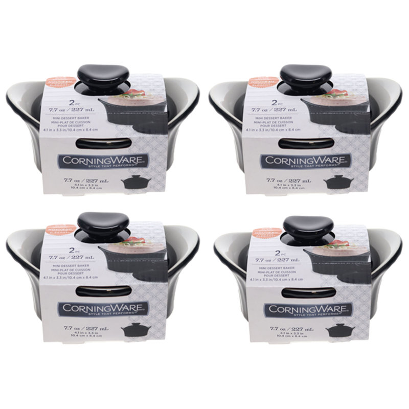 CorningWare Oval Stoneware Stainless Steel 4 Piece Ramekin Casserole Bakeware Set