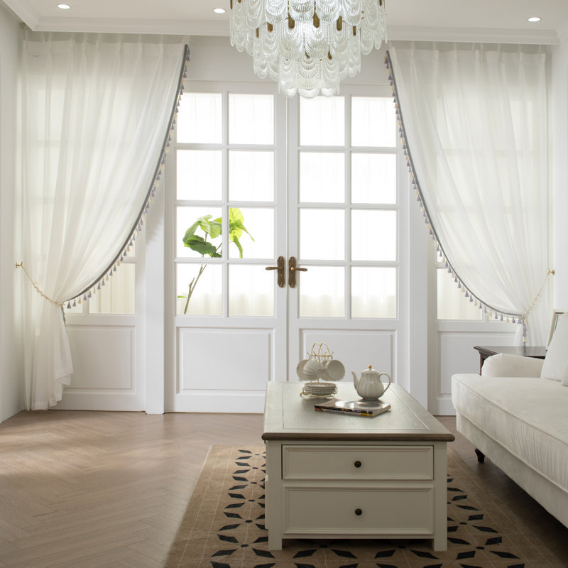 Rideau en rayonne Athena, H 108 po x l 45 po, Gris/Ivoire