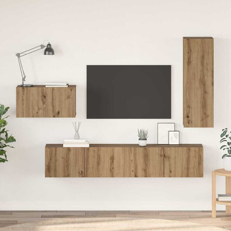 TV Cabinet Set With Drawer 4 Pcs 30.5 X 30 X 90 Cm, Artisan Oak
