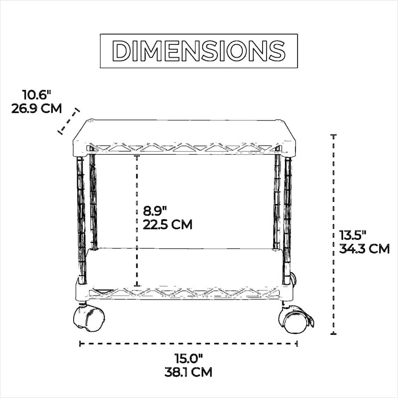 Support mobile pour imprimante avec roues verrouillables, chariot roulant compact pour petits espaces, capacité de poids de 40 lb par tablette, assemblage sans outil, hauteur réglable pour l'équipement de bureau