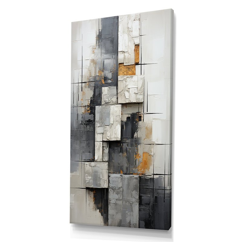 «Gray Abstract Cityscape 4 - Abstract Collages», art mural, Toile tendue, H 60 po x l 28 po x P 1,5 po