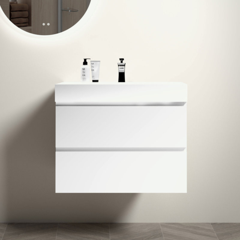 Bassin intégré intégré en quartz sans drain ni robinet, Blanc, Blanc