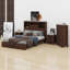 Ensemble de meubles de chambre à coucher modernes 4 pièces, lit en bois avec tête de rangement et station de charge, 2 tables de chevet et commode-2103151481