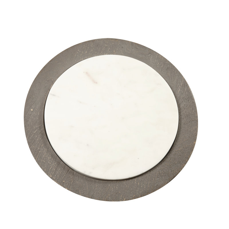 Gray and White Round Wood and Marble Spindle Table
