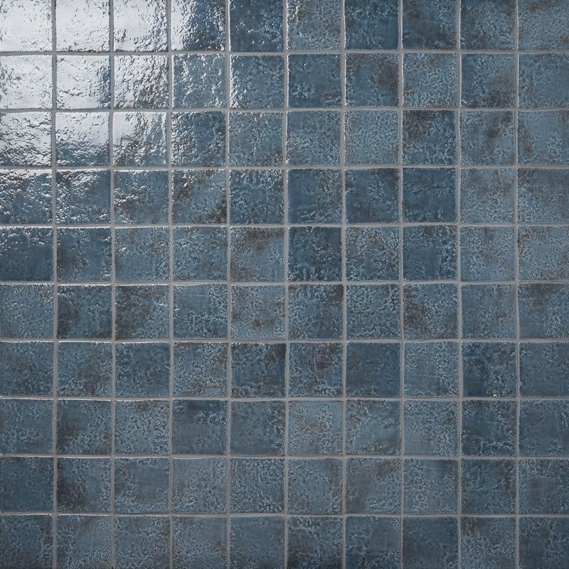 Greta 5x5 Glossy Textured Porcelain Tile, Midnight Blue