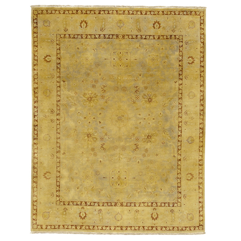 Hand Knotted Wool Area Rug in Gold