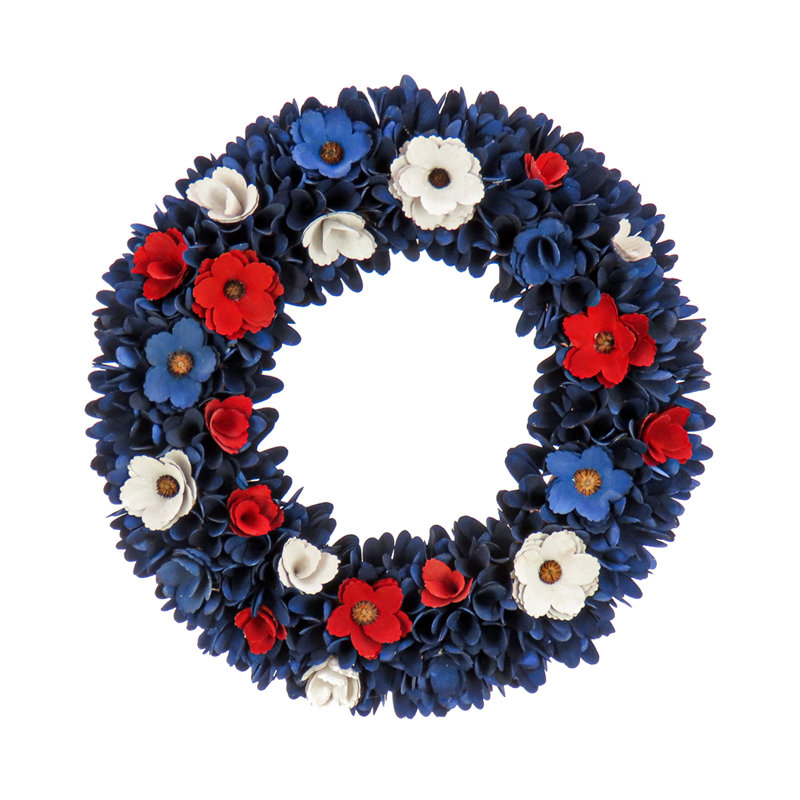 Couronne florale rouge, blanche et bleue 20 po The Holiday Aisle®