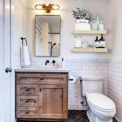 Ensemble de 2 tablettes de salle de bain flottantes pour étagère murale au-dessus de la toilette, ensemble de 2 petites décorations murales style campagne