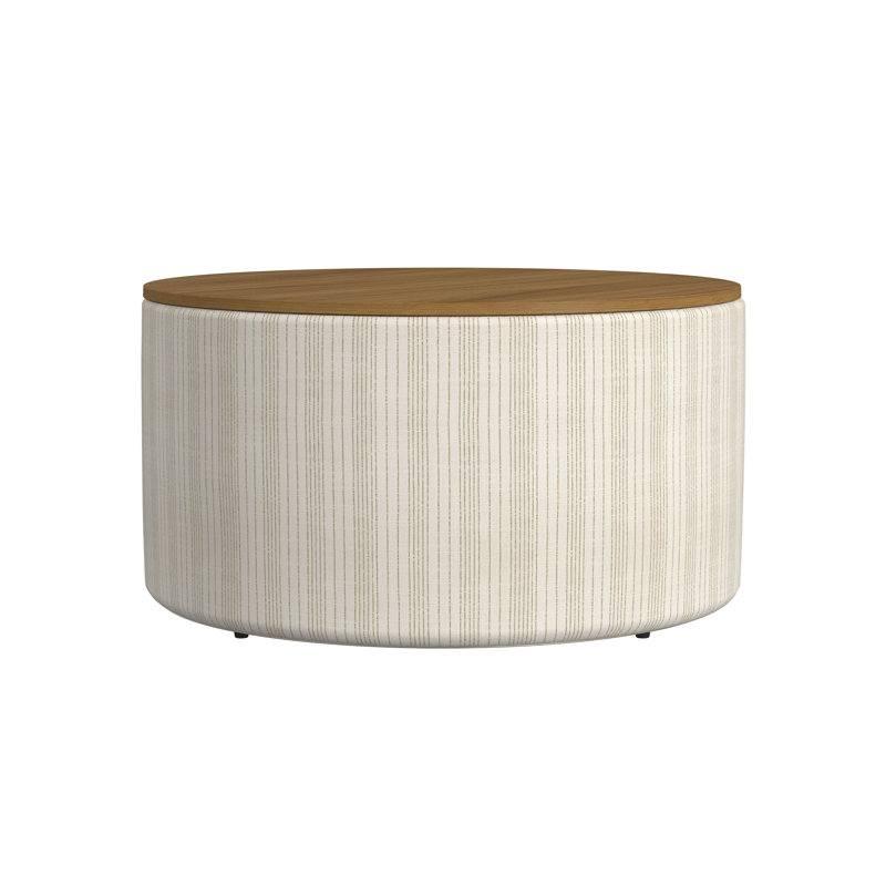Amaresh Upholstered Ottoman, Marigold Pinstripe Cream Polyester/Brown