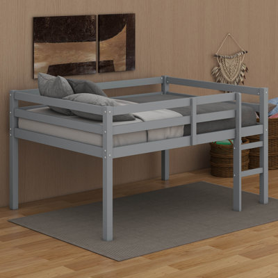 Full Size Rubber Wood Loft Bed With Ladder