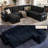 7-Seater Large Sectional Sofa Bed With Storage Ottoman & Lovescat, Chenille Modular Sleeper Sofa Set With 2 Pillows, 112" U-Shaped Convertible Couch For Living Room-1043419753