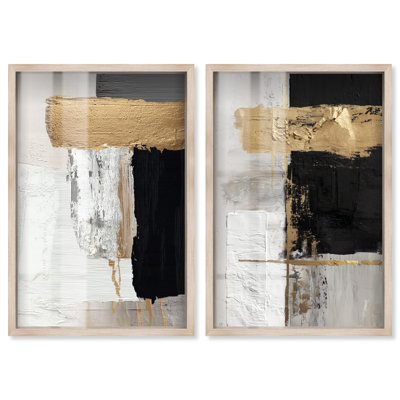 Ensemble de deux cadres-boîtes « Gold Textures » d'Art Remedy, décor mural brun, cadre noir, 10 x 15