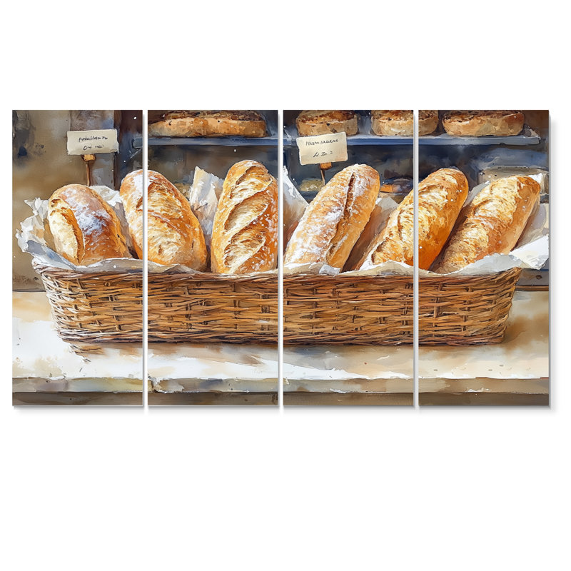French Cafe Baguette Boulangerie I - ensemble d'art mural café français, H 28 po x l 48 po