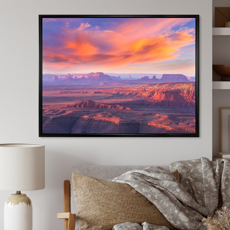 Monument Valley Sunset - paysages, reproduction sur toile, H 12 po x l 20 po x P 1 po, Cadre flottant noir