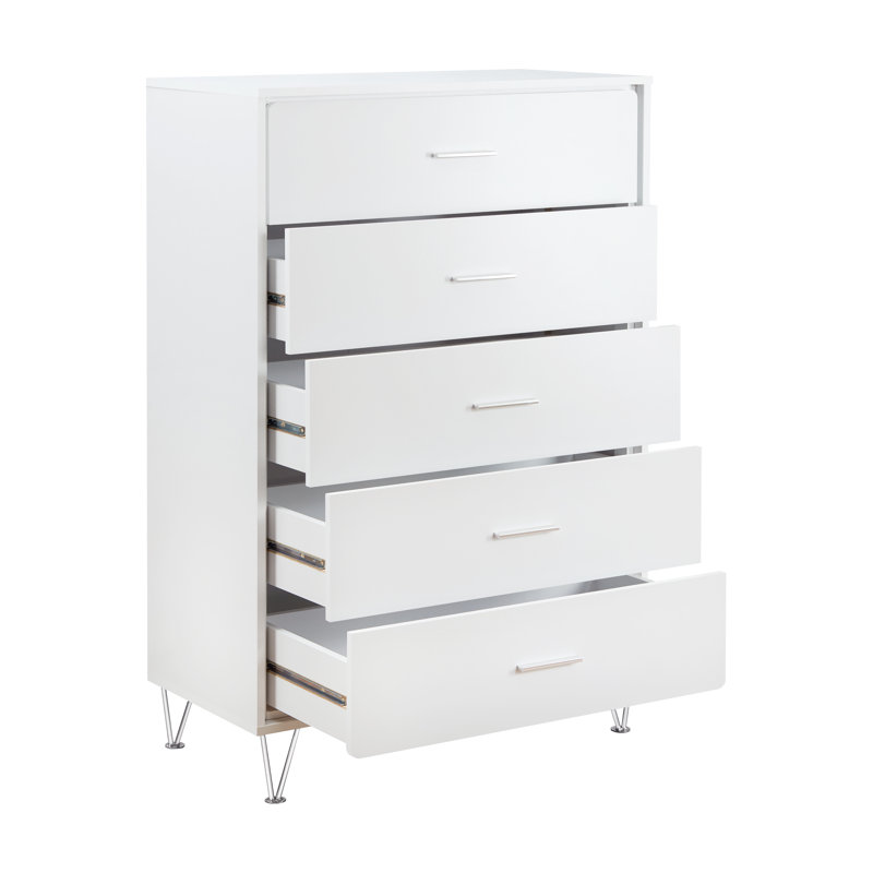 Commode 5 tiroirs Lochner, Blanc