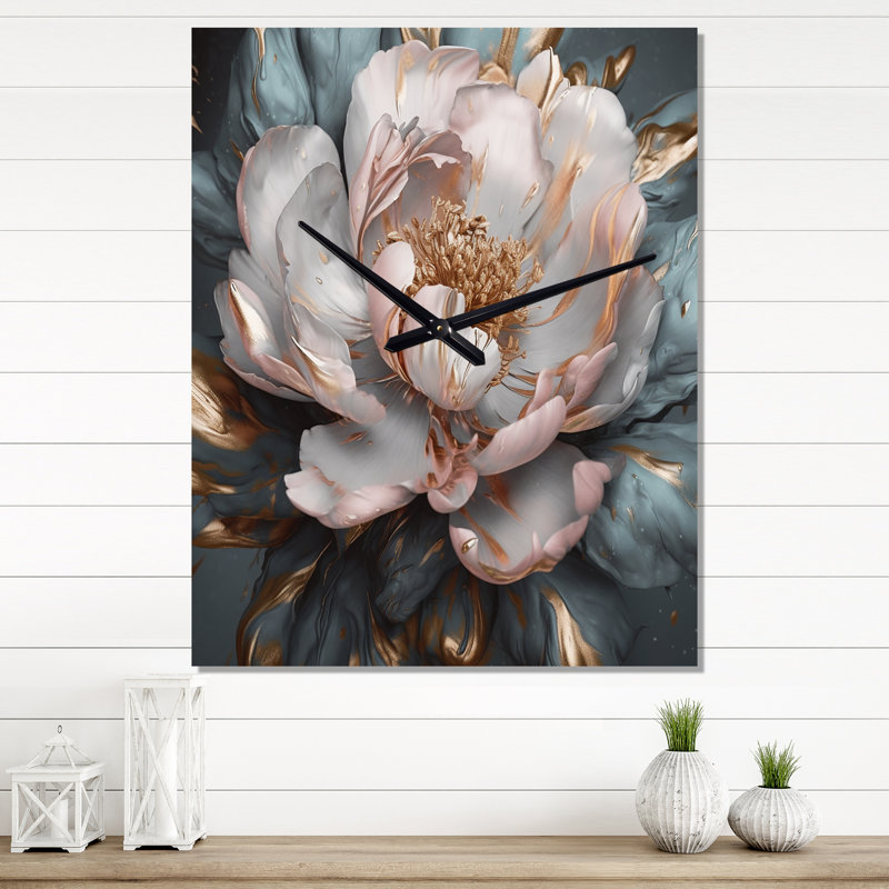 Isabelo - horloge murale moderne pivoine florale, H 28 po x l 12 po x P 1 po