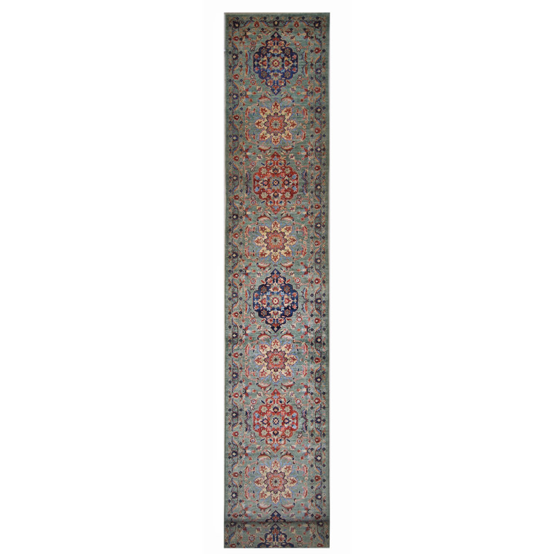 Hand Knotted Wool Area Rug in Green