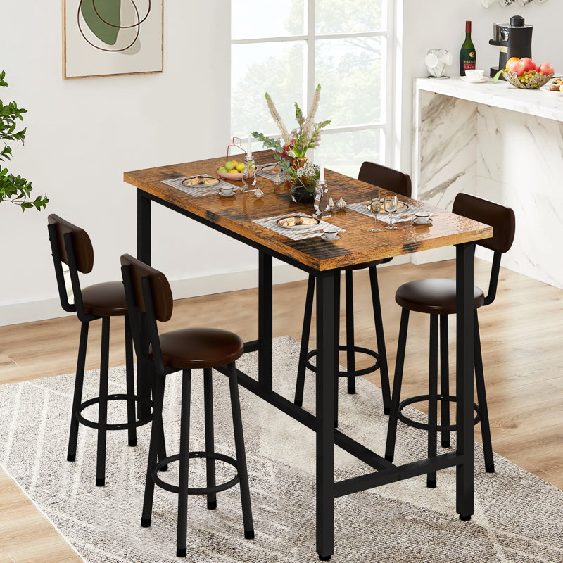 Ensemble de coin-repas à hauteur de comptoir 4 personnes Baufield, Brun rustique / noir