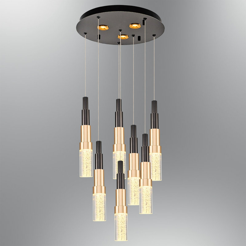 Lustre élégant en métal avec capuchon en verre opale, 11,8 po de diamètre x 47,2 po de hauteur | Assemblé, 1 prise à DEL 40 W, lumière blanche chaude 3000 K, platine et noir / or | Parfait pour la salle à manger et les espaces de vie