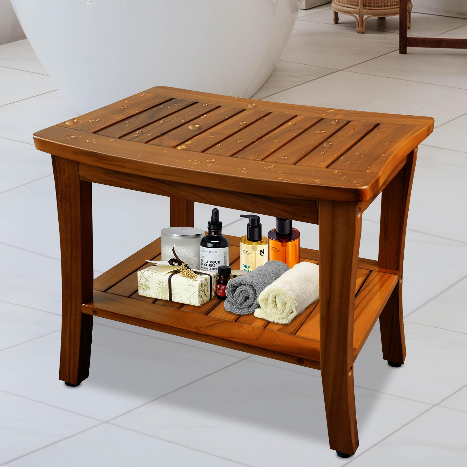 Waterproof Teak Shower Bench