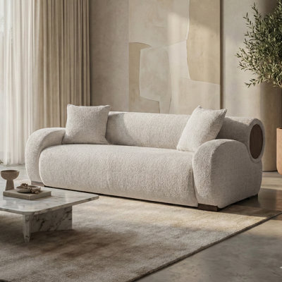 Premier 97" Upholstered Solid Wood Round Arm Sofa