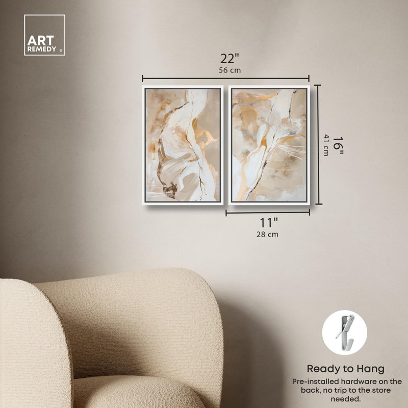 Ensemble de 2 reproductions sur toile Luxe , H 16 po x l 11 po, Impression dans un cadre flottant sans passe-parto, Blanc