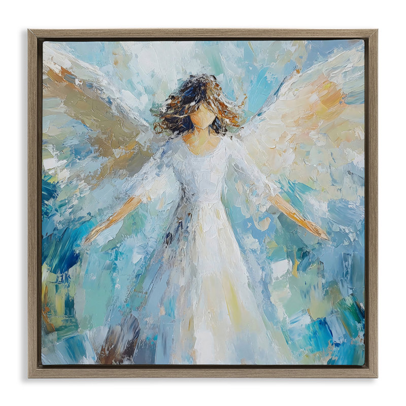 Cadre flottant Flying Glory Angel, design par Petal Prints Design, H 25 po x l 25 po, Cadre flottant orme Montalcino