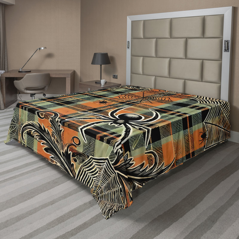 Drap plat moderne de style bohème Ambesonne, Drap plat de taille très grand, Carreauté abricot / vert pâle / gris