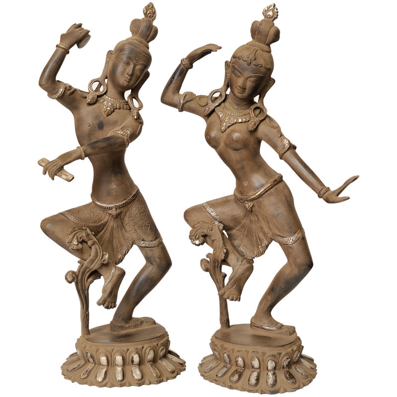 16" Handmade Brass Dancing Shiva Parvati Statue Set - Divine Couple Hindu Home Decor Spiritual Art Golden Finish Made in India